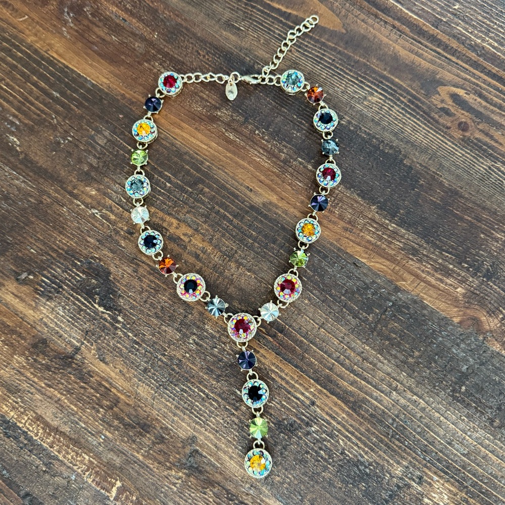 Christian Siriano New York Multi Color Crystal Y Drop Choker Party Necklace